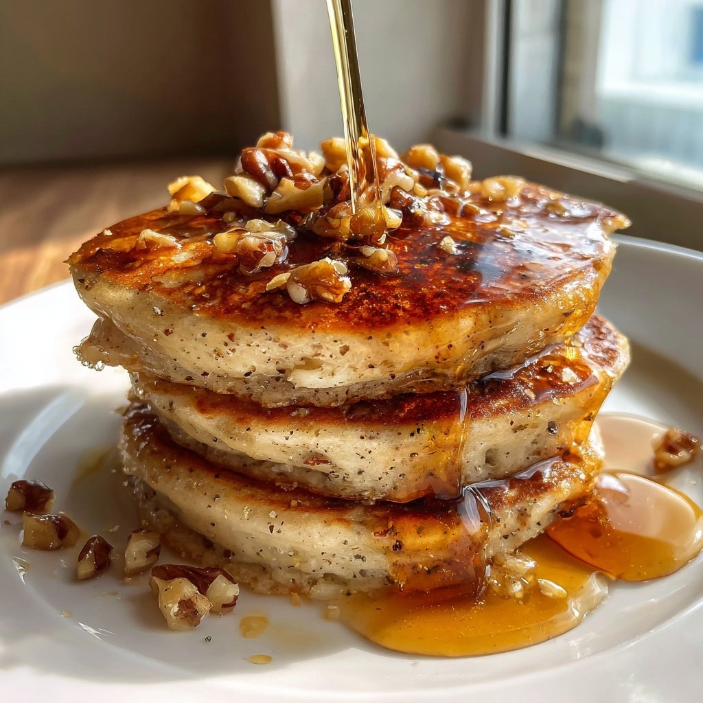 Banana Walnut Pancakes with Syrup