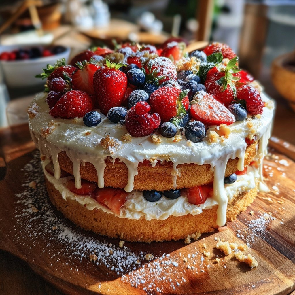 Beautiful Berry Cake with Whipped Cream