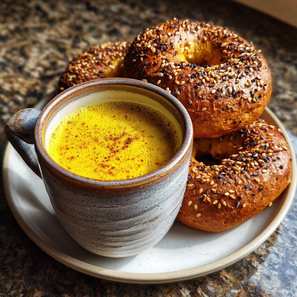Protein Bagels with Turmeric Golden Milk