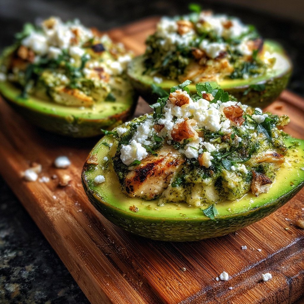 Pesto Chicken Stuffed Avocados