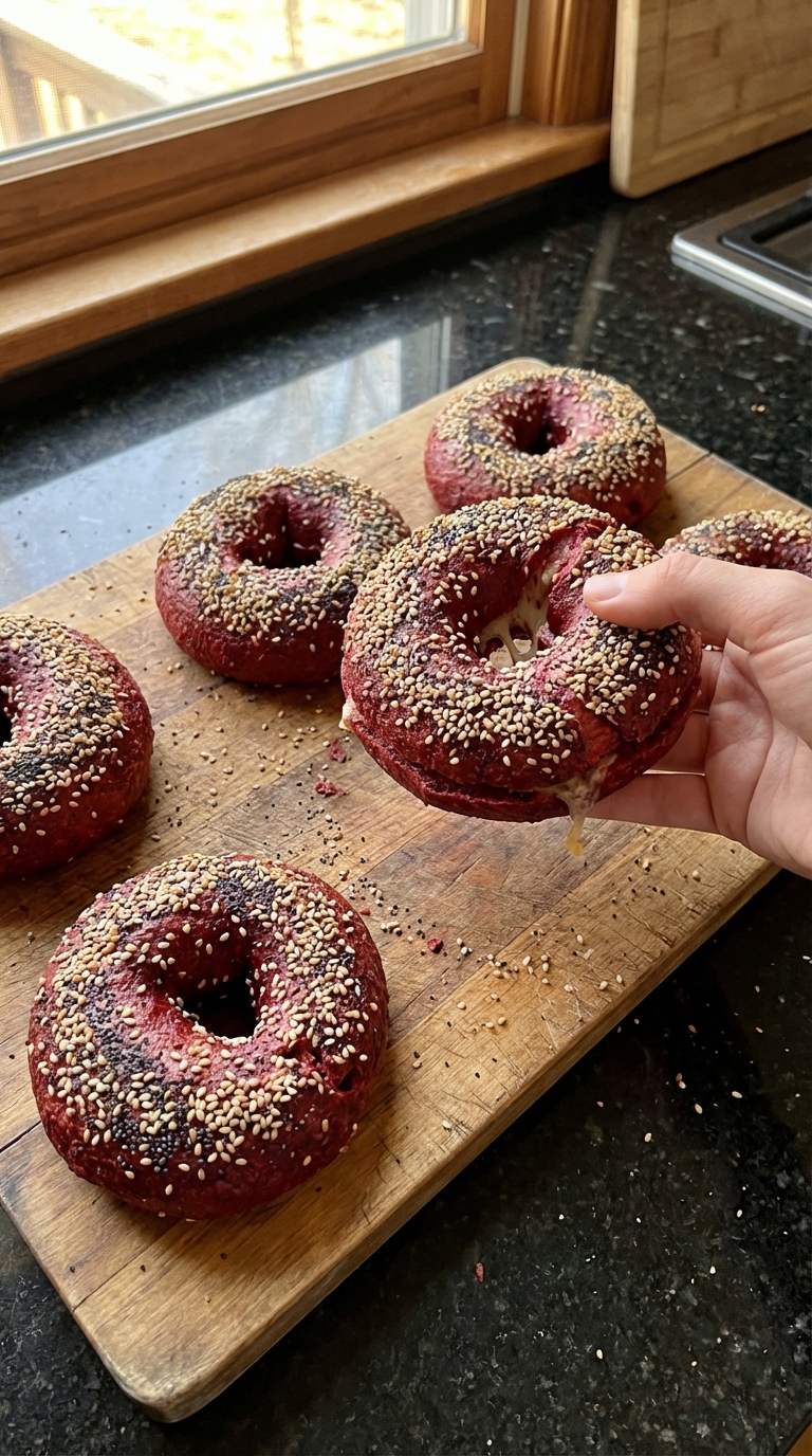 Beet-Infused High-Protein Bagels